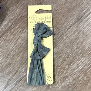 Copper Pearl Kids Knit Bow Headband in Green Camo Pattern